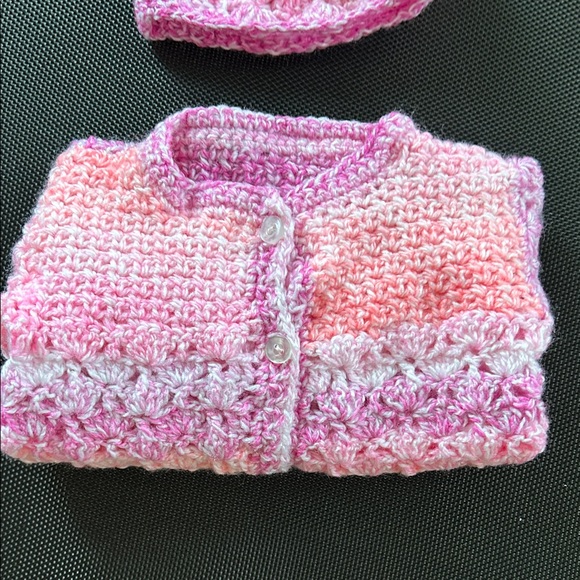 Pink Knitted Kids Matching Set. Handmade. Fits 18-24 mos. - Picture 3 of 6